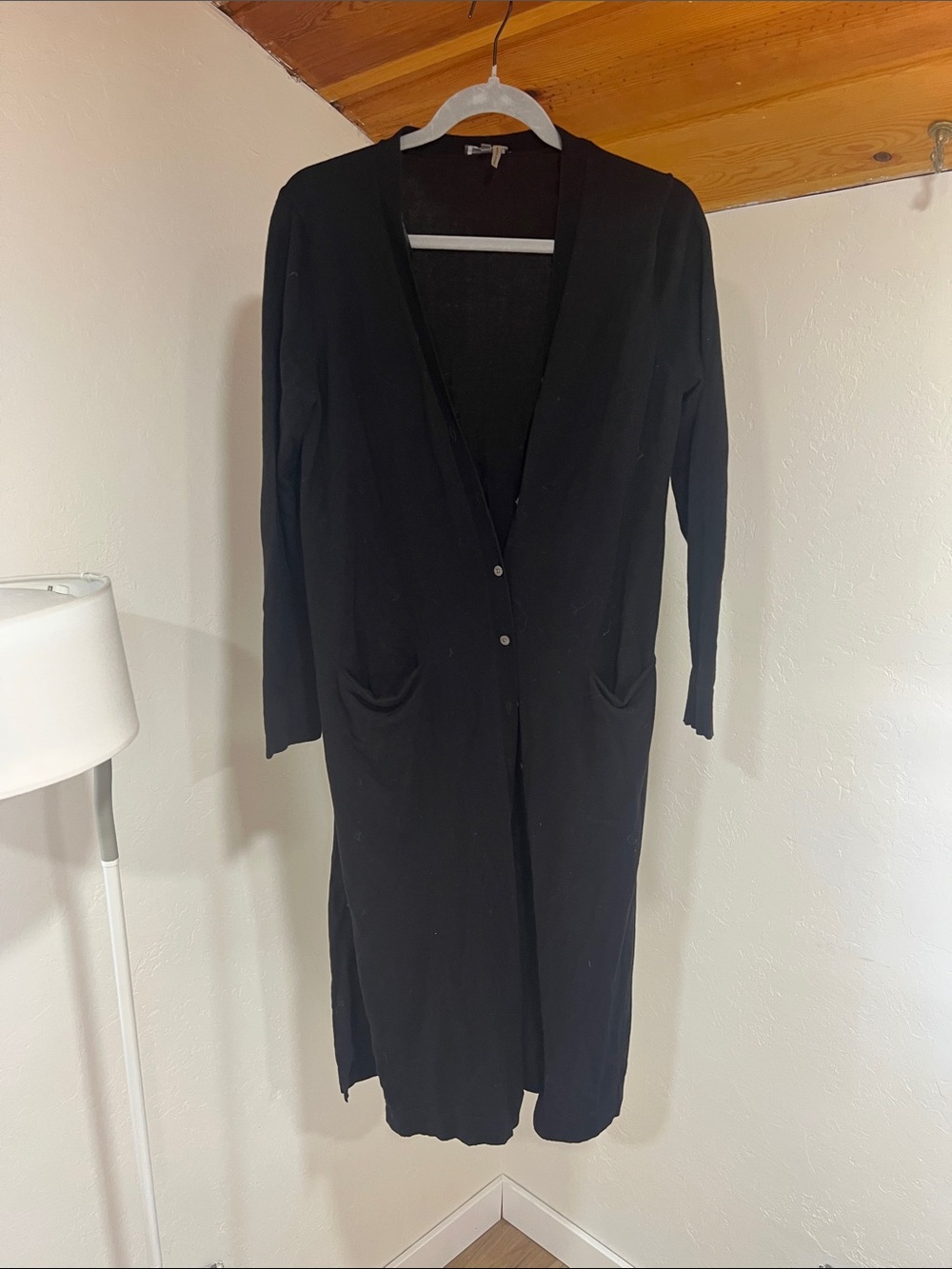 Vince Camuto Black Long-Sleeve Button-Front Maxi Sweater Dress